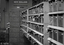 Auckland City black and white, Unilodge student accommodation letterboxes